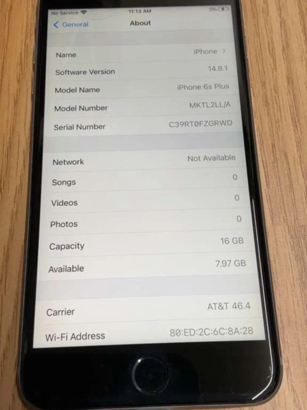 Apple iPhone 6s Plus 16GB Space Gray AT&T Smartphone Touch ID iOS 14.8.1
